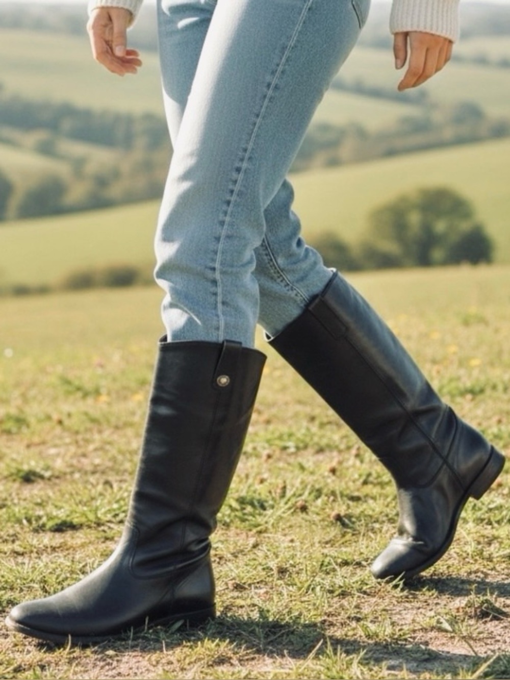 FRYE Melissa 77167 Black Leather Round Toe Pull On Riding Boots Size 8.5